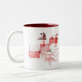 Abstrakte geometrische Blume Blätter Black Burgund Zweifarbige Tasse