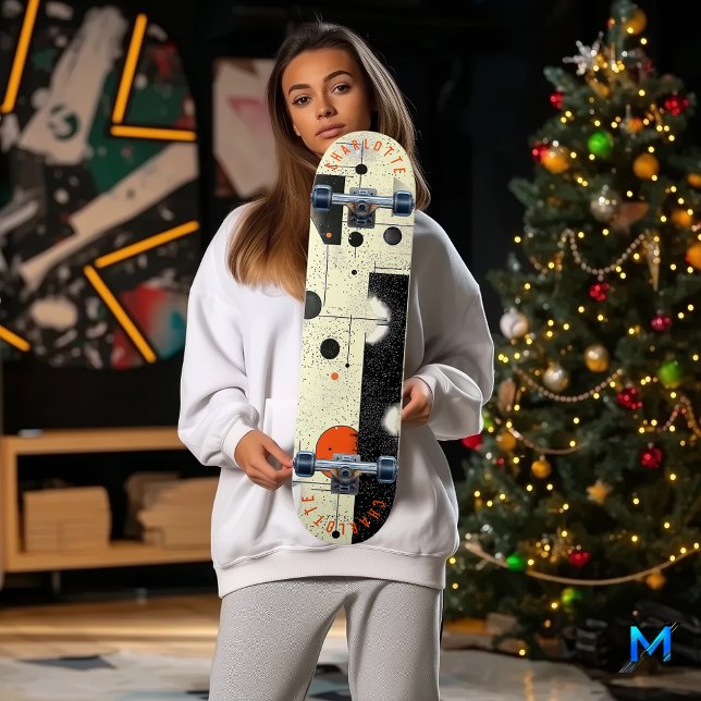 Abstrakte geometrische Creme und Orange Skateboard (Von Creator hochgeladen)