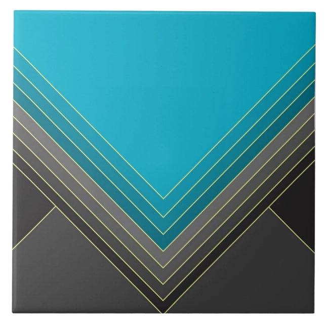 Abstrakte geometrische Formen in aquamarin und gra Fliese (Vorderseite)