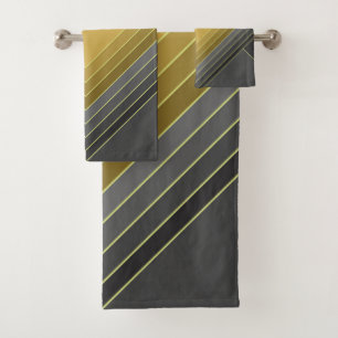 Abstrakte geometrische Formen in Ocker und Grau Badhandtuch Set