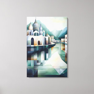 Abstrakte geometrische indische Skyline mit Tempel Leinwanddruck