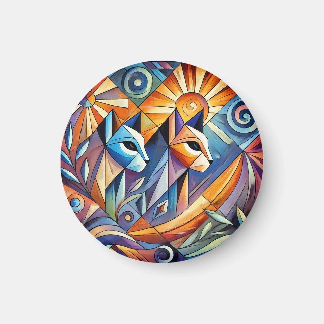 Abstrakte geometrische Katzen mit kräftigen Farben Magnet (Vorne)