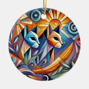 Abstrakte geometrische Katzen mit lebendigen Farbe Keramik Ornament