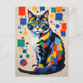 Abstrakte geometrische Katzenmalerei Postkarte