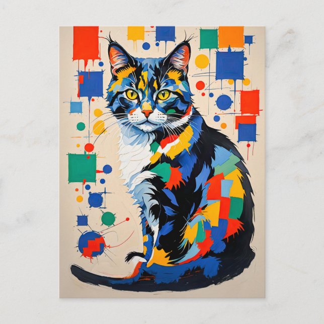 Abstrakte geometrische Katzenmalerei Postkarte (Vorderseite)