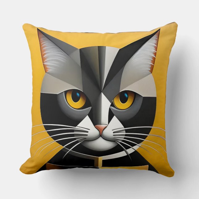 Abstrakte geometrische Kunstwerke der Katze Kissen (Vorderseite)
