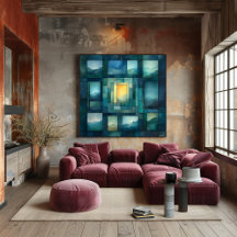 Abstrakte geometrische Landschaft Kunst - Blau und