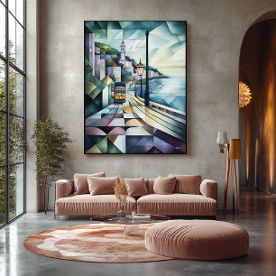 Abstrakte geometrische Lissabon-Skyline mit Straße Leinwanddruck