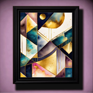 Abstrakte geometrische Malerei mit Aquarellfarbe G Poster