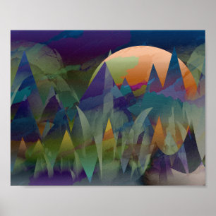 ABSTRAKTE GEOMETRISCHE MONDBERG-LANDSCHAFT POSTER