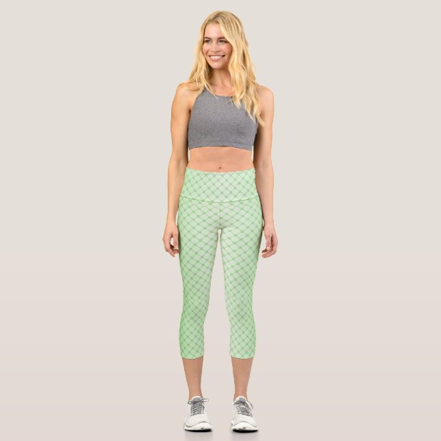 Abstrakte geometrische Netze grüner Linien Capri Leggings (Vorderseite)