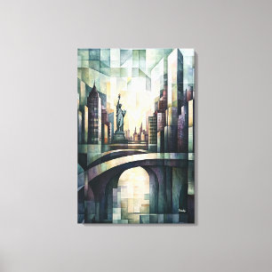 Abstrakte geometrische New Yorker Skyline Statue F Leinwanddruck