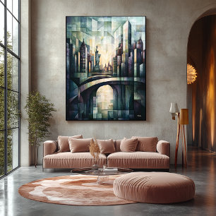 Abstrakte geometrische New Yorker Skyline Statue F Leinwanddruck