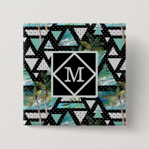 Abstrakte geometrische Palmen u. Wellen-Muster Button
