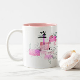 Abstrakte geometrische rosa Blume Blätter Schwarz Zweifarbige Tasse