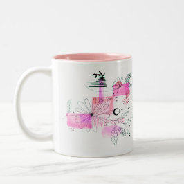 Abstrakte geometrische rosa Blume Blätter Schwarz Zweifarbige Tasse