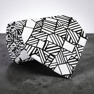 Abstrakte geometrische schwarz-weiße maßgeschneide krawatte