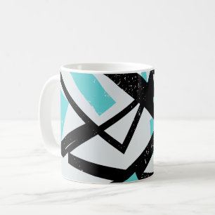 Abstrakte geometrische schwarze Linien mit blauem Kaffeetasse