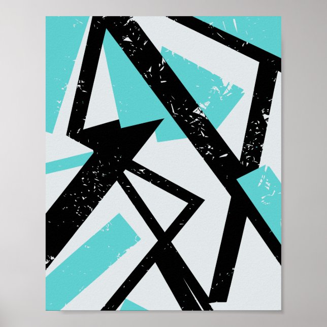 Abstrakte geometrische schwarze Linien mit blauem  Poster (Vorne)