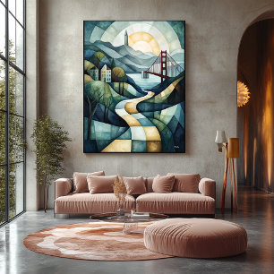 Abstrakte geometrische Skyline von San Francisco,  Leinwanddruck