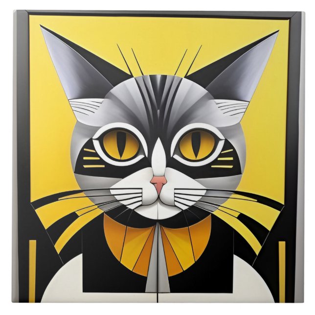 Abstrakte geometrische Stilkatze Fliese (Vorderseite)