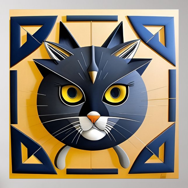 Abstrakte geometrische Stilkatze Poster (Vorne)