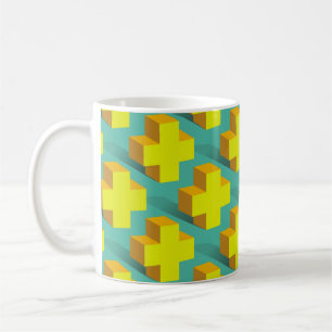 Abstrakte geometrische Struktur der gelben Kreuze Kaffeetasse