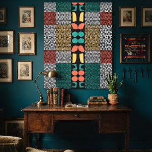 Abstrakte geometrische Teal- und Ocker-Mode des mi Leinwanddruck