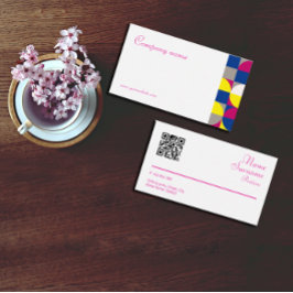 Abstrakte geometrische weiße Fuchsia QR Business C Visitenkarte