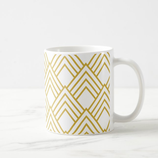 Abstrakte geometrische, weiße und goldene Tasse (Rechts)