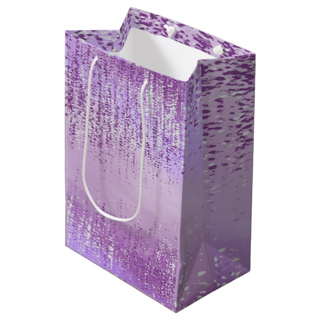 Abstrakte Geschenktüten mit Farbspritzern Mittlere Geschenktüte (Vorderseite Schrägansicht)