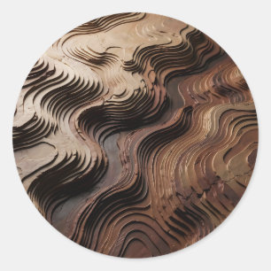 Abstrakte geschichtete Holz-Topographie-Wellen Runder Aufkleber