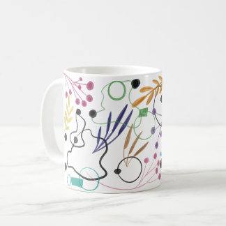Abstrakte geschwungene Linien, Saatgut Blume und B Kaffeetasse