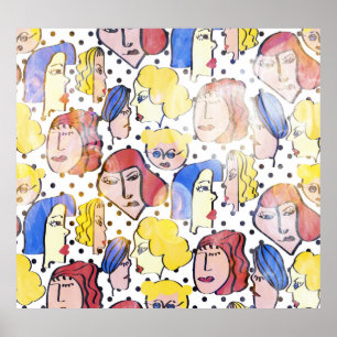 Abstrakte Gesichter, Aquarellpolka-Punkte. Poster