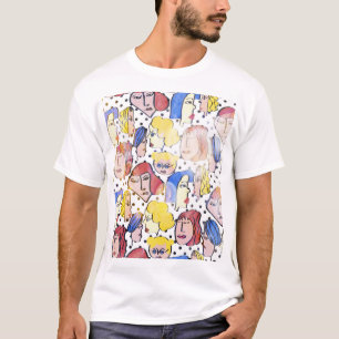 Abstrakte Gesichter, Aquarellpolka-Punkte. T-Shirt