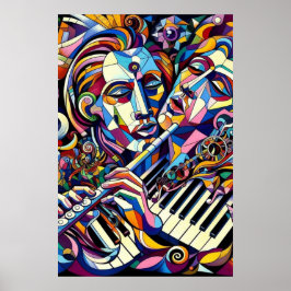 Abstrakte Gesichter und Instrumente Poster