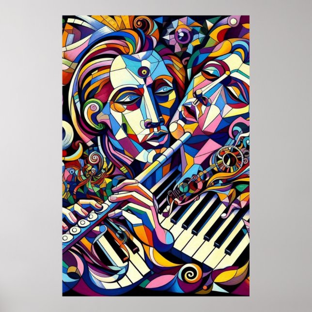 Abstrakte Gesichter und Instrumente Poster (Vorne)