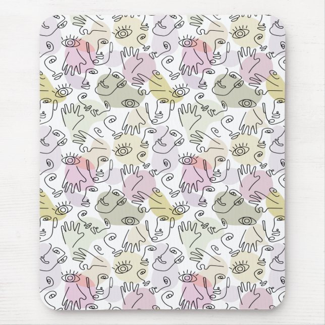Abstrakte Gesichtshaut Finger Doodle Line Art Mousepad (Vorne)