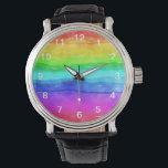 Abstrakte gestrichene Streifen Regenbogen Armbanduhr<br><div class="desc">Abstrakte Aquarellfarben Pinselstriche Regenbogen Aquarell bunt ,  Typografie mädchenhaft,  lila rosa Glitzer Kunst,  monogramm moderne Name stylisch,  mutig lustig künstlerisch,  Ausdruck Sommerruhe grün,  zeichne blaue Liebe,  Freiheit Farbspektrum Farbe,  Gay Flag Pinsel kreativ,  Wasserfarbe Regenbogen farbig , </div>