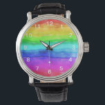 Abstrakte gestrichene Streifen Regenbogen Armbanduhr<br><div class="desc">Abstrakte Aquarellfarben Pinselstriche Regenbogen Aquarell bunt ,  Typografie mädchenhaft,  lila rosa Glitzer Kunst,  monogramm moderne Name stylisch,  mutig lustig künstlerisch,  Ausdruck Sommerruhe grün,  zeichne blaue Liebe,  Freiheit Farbspektrum Farbe,  Gay Flag Pinsel kreativ,  Wasserfarbe Regenbogen farbig , </div>