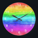 Abstrakte gestrichene Streifen Regenbogen Große Wanduhr<br><div class="desc">Abstrakte Aquarellfarben gestrichene Streifen Regenbogen.                                     




Regenbogen Aquarell bunt,  Typografie mädchenhaft angesagte,  lila rosa Glitzer Kunst,  monogramm moderne Name stilvoll,  kühn fröhlich fröhlich künstlerisch,  Ausdruck Sommerfriedgrün,  abstrakt gezeichnet blaue Liebe,  Freiheit Farbspektrum Farbe,  schwulenfarbene Pinsel kreativ,  Aquarellenbogen farbig , </div>