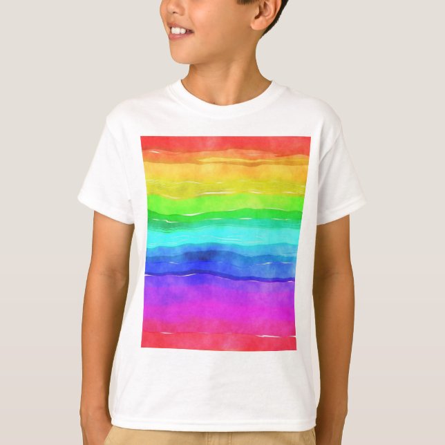 Abstrakte gestrichene Streifen Regenbogen T-Shirt (Vorderseite)