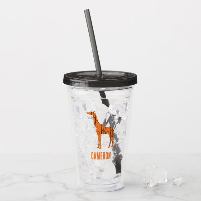 Abstrakte Giraffe Silhouette Monogramm Acryltrinkbecher (Vorderseite Ice)