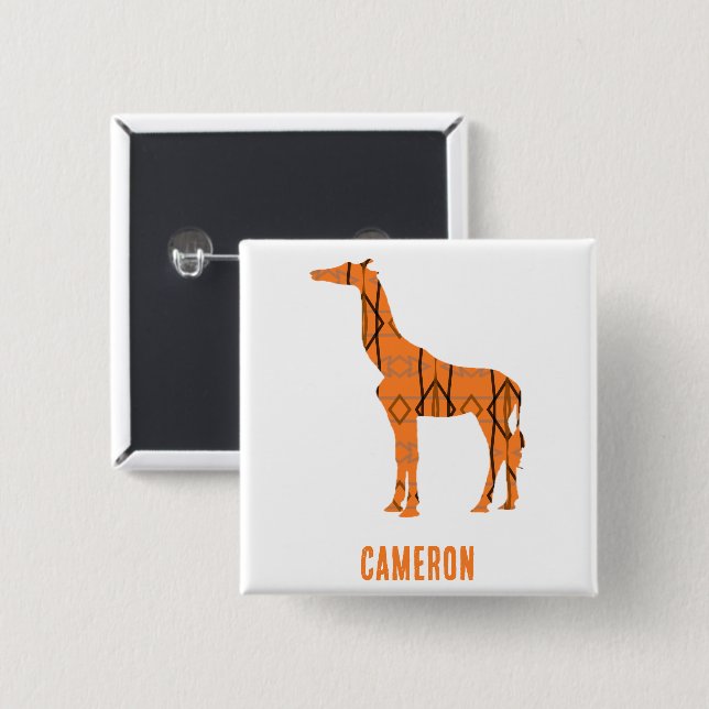 Abstrakte Giraffe Silhouette Monogramm Button (Vorne & Hinten)