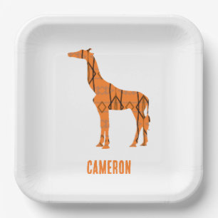 Abstrakte Giraffe Silhouette Monogramm Pappteller