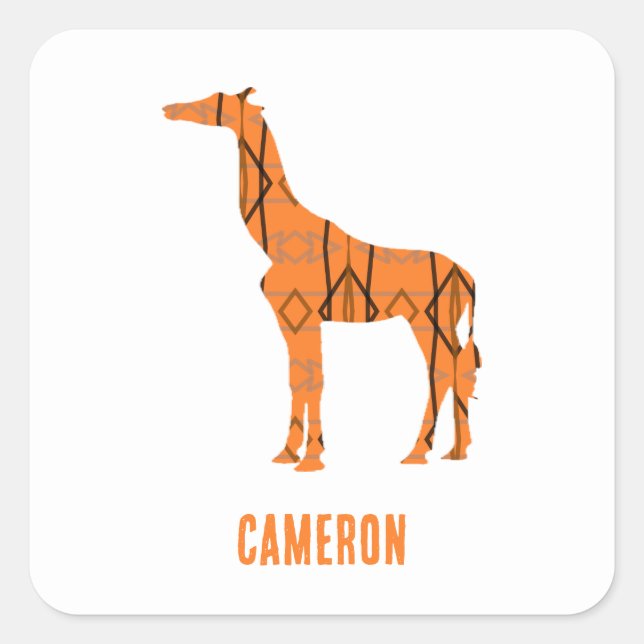 Abstrakte Giraffe Silhouette Monogramm Quadratischer Aufkleber (Vorderseite)