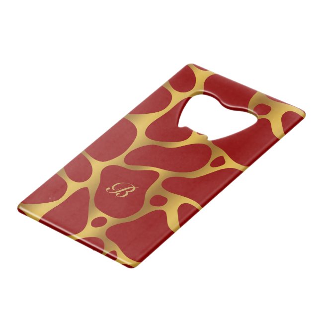 Abstrakte Giraffenmuster in Rot und Gold Geldbeutel Flaschenöffner (Vorderseite Schrägansicht)