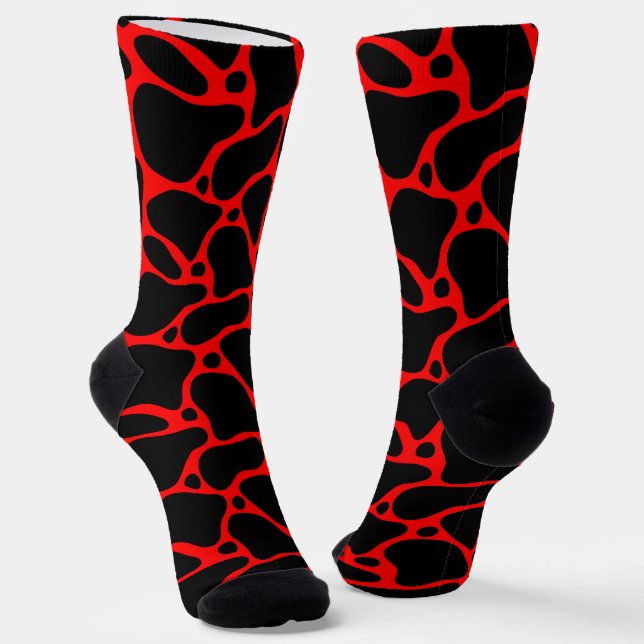 Abstrakte Giraffensocken in Rot und Schwarz Socken (Gewinkelt)