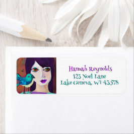 Abstrakte Girl and Bird Lila und Aquamarin