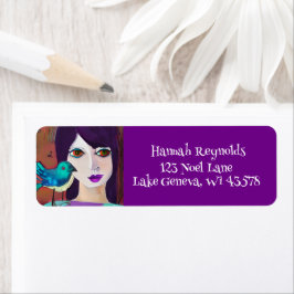 Abstrakte Girl and Bird Lila und Aquamarin